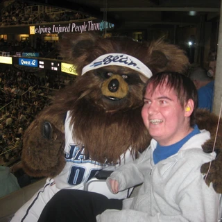 Alex with the Jazz bear