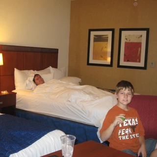 Alex and Josh in the hotel room